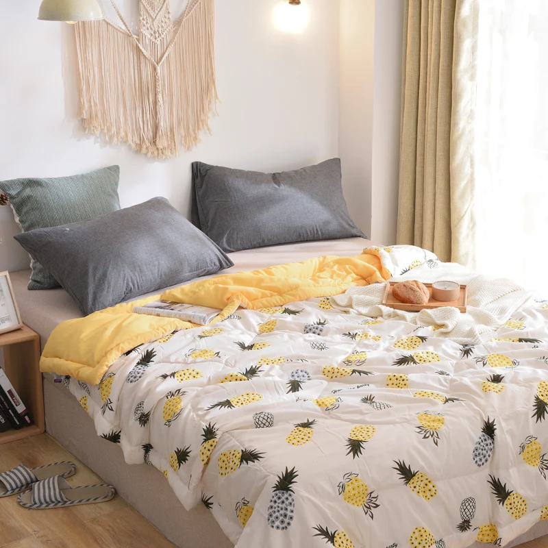 Летнее одеяло с принтом ананасов из промытого хлопка летнее охлаждающее тонкое