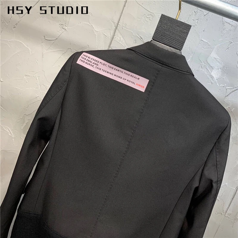 【HSY studo】2019 осенний Новый тренд вязаный длинный черный Женский блейзер рукав