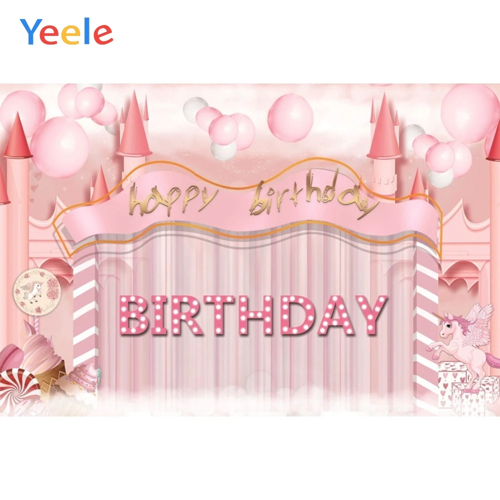 Yeele для маленьких девочек на день рождения розовый мультфильм замок Единорог