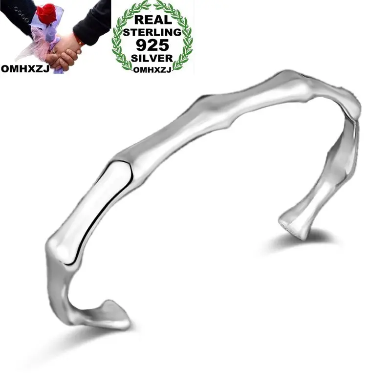 OMHXZJ Wholesale Personality Fashion OL Woman Girl Gift Silver Bamboo Shaped Open 925 Sterling Cuff Bangle Bracelet BR174 | Украшения и