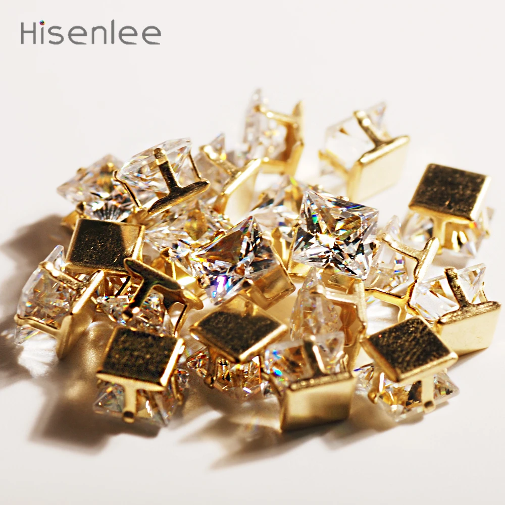 

Hisenlee 5/6/8mm Golden Single Claw Square-shape AAA Exquisite Cubic Zirconia Shiny Gem High Quality Jewelry Accessories For DIY