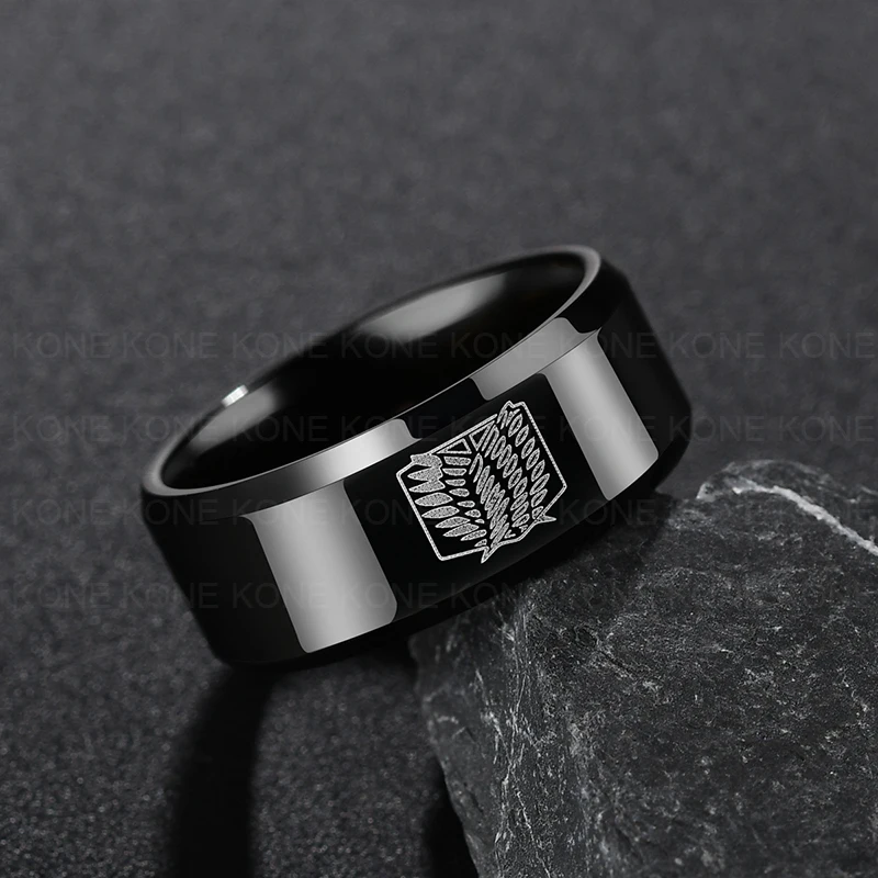 Черное аниме кольцо UZone простое японские комиксы из нержавеющей стали