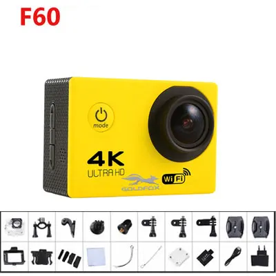 F60 yellow Новейшая оригинальная Экшн-камера GOLDFOX SJ 4000, 4 K, Full HD, 4 K, wifi, экран 2,0 дюйма, мини-камера на шлем Go, водонепроницаемая, профессиональная спортивная DV камера 16 МП - Цвет: F60 yellow
