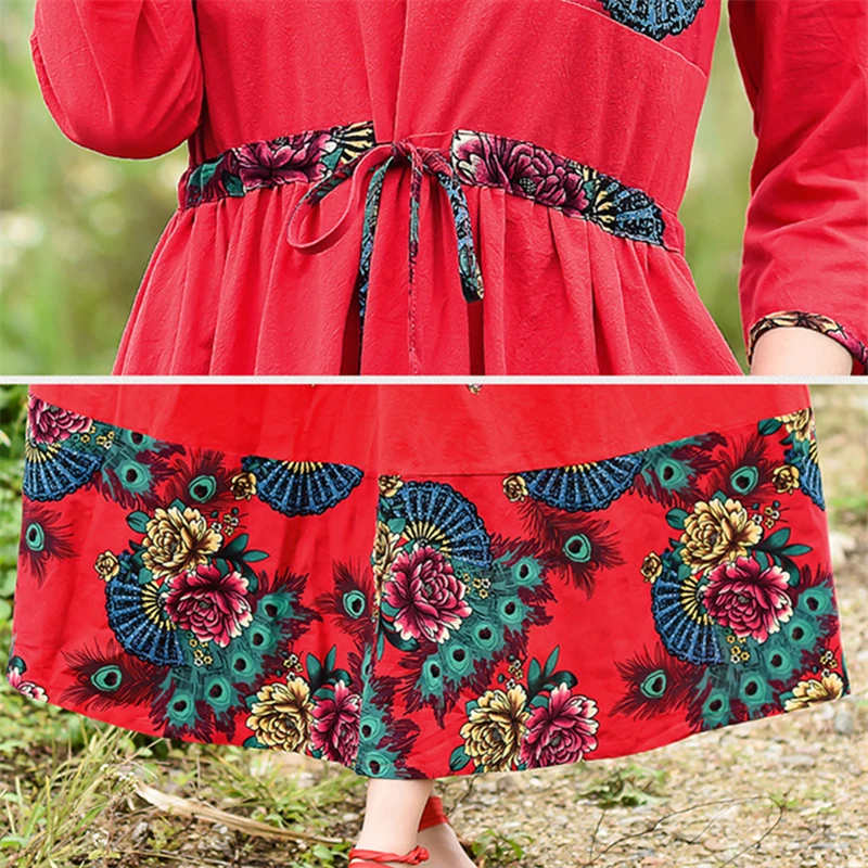 2019 Улучшенная красный для женщин платье пляжного отдыха китайский стиль ретро