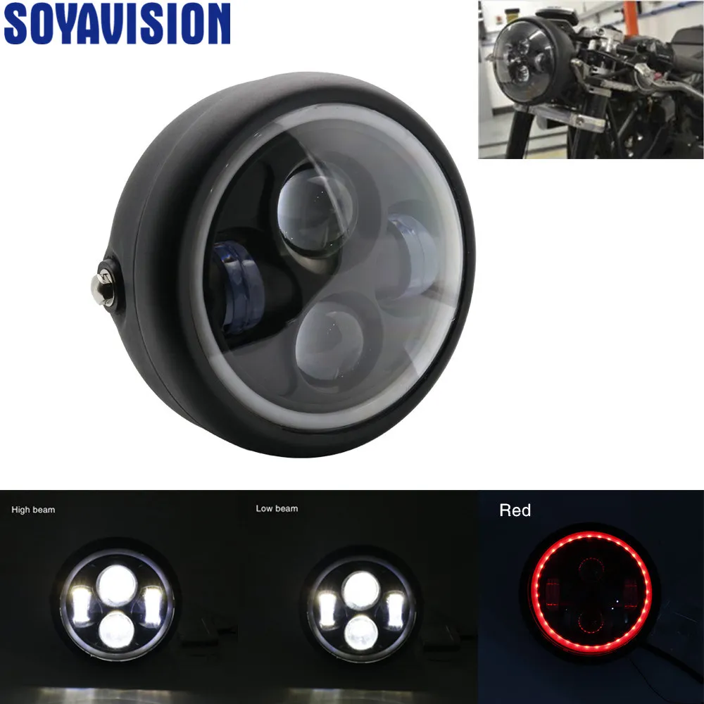 only headlight 6," водить мотоцикл круглая фара-ореол DRL свет для Harely Softail Dyna Sportster Chopper кафе-рейсеры 5,75" головного света - Цвет: only headlight