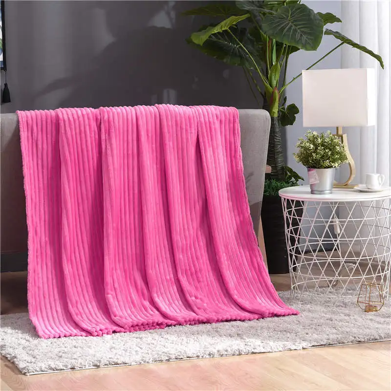 Rose Red Beddowell Soft Fluffy Striped Flannel Blankets For Beds Solid Coral Fleece Throw Winter Bed Linen Sofa Cover Bedspread Blankets - Цвет: Rose Red