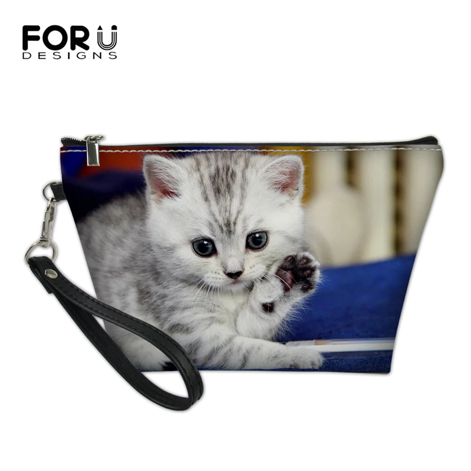 Женские дорожные сумки для макияжа FORUDESIGNS с рисунком кошек из искусственной кожи