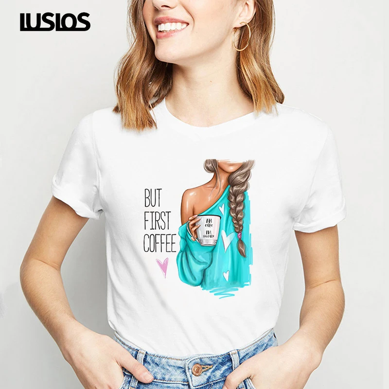 LUSLOS Новая летняя футболка для женщин женская с принтом Собака модная