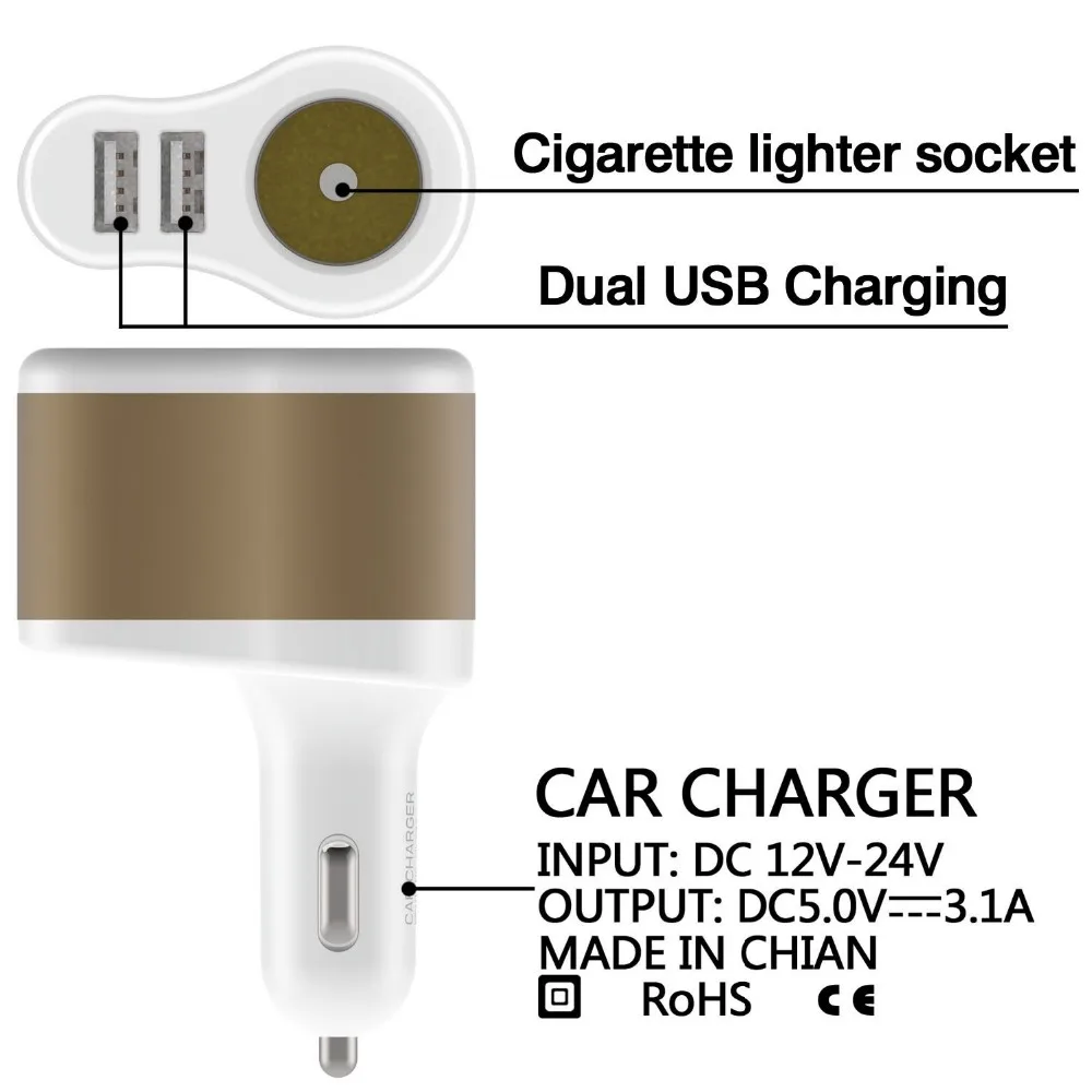 3.1A автомобиля Зарядное устройство Каррегадор Veicular USB де Карро portátil Para Celular