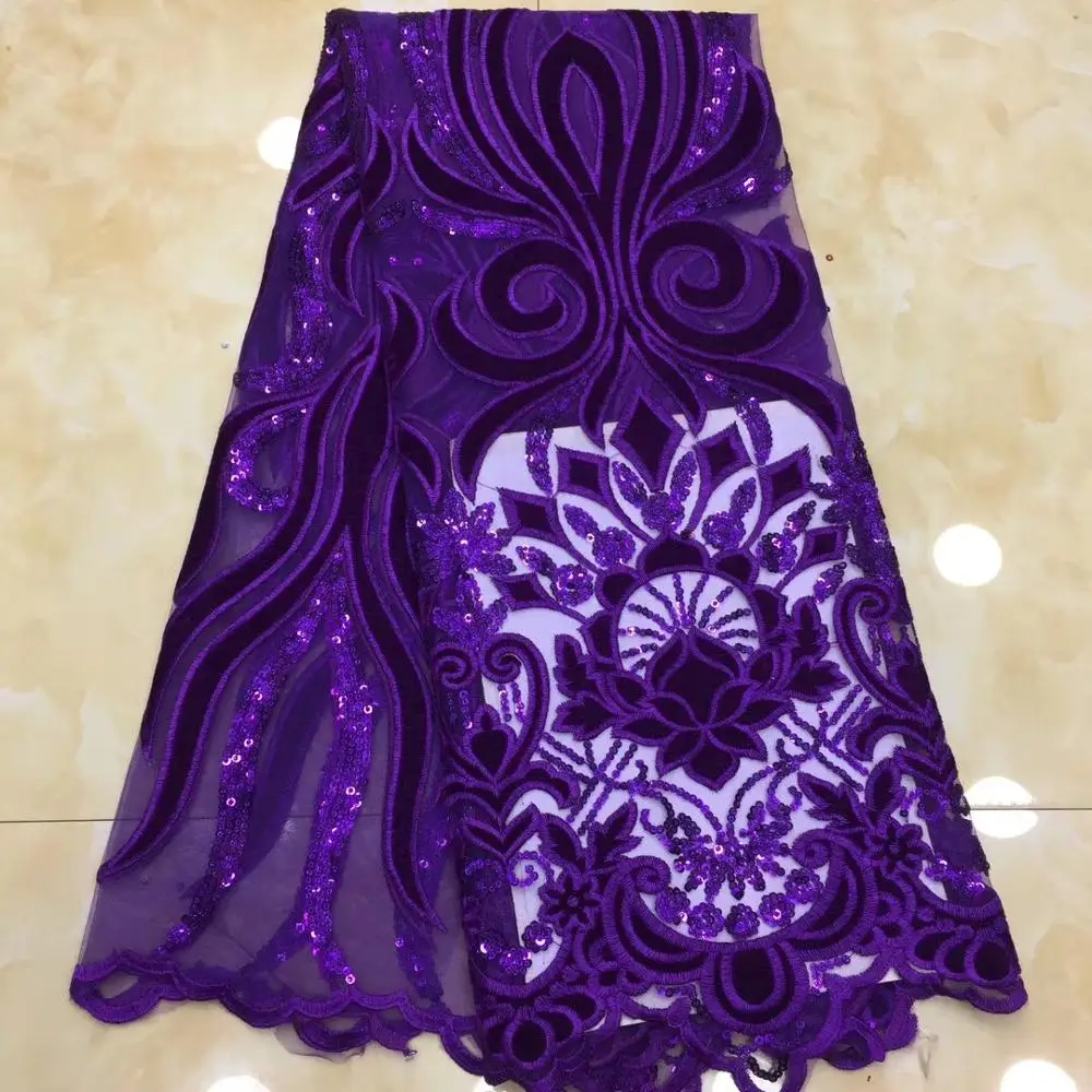 

African Sequins Velvet Lace Fabric 2019 Embroidered Nigerian Laces Fabrics High Quality French Tulle Lace Fabric for Women dress