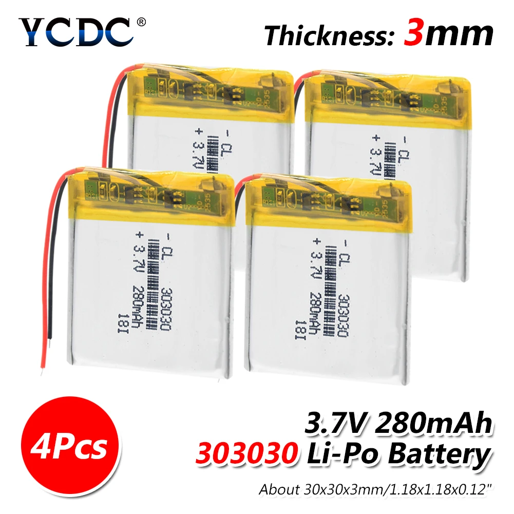 4 pieces 1/2/4 шт. 303030 литий-полимерный Батарея 280mAh Li-Po литий-полимерный Батарея замена для мини Камера радио игрушечная Беговая железная дорога - Цвет: 4 pieces