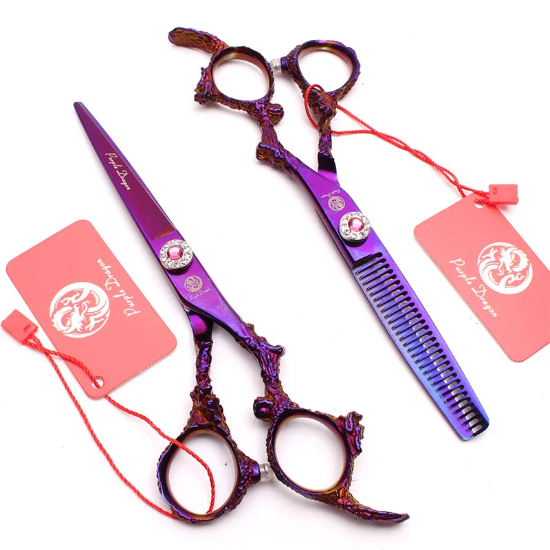 purpler set scissor Фиолетовый дракон 6,0 дюймов 9CR материал профессиональный набор волос ножницы парикмахерские ножницы тонкие ножницы и ножницы для салона - Цвет: purpler set scissor