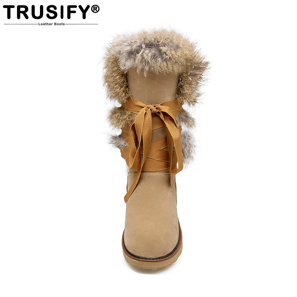 Trusify 2018 зимние сапоги с кроличьим мехом круглым носком теплая подкладка из плюша