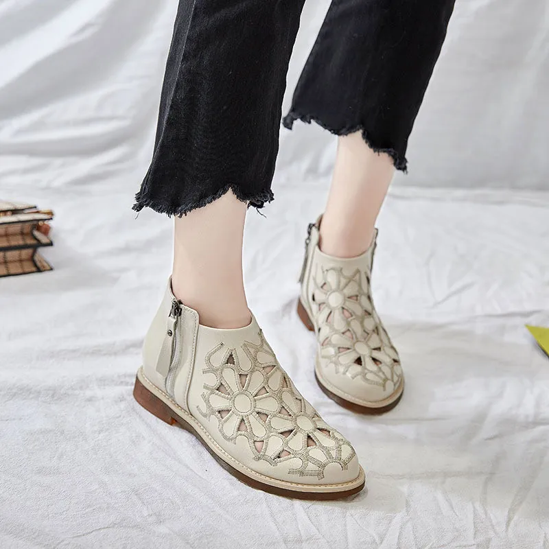 DRFARGO/летние женские ботильоны из натуральной кожи с цветочным вырезом Трендовые