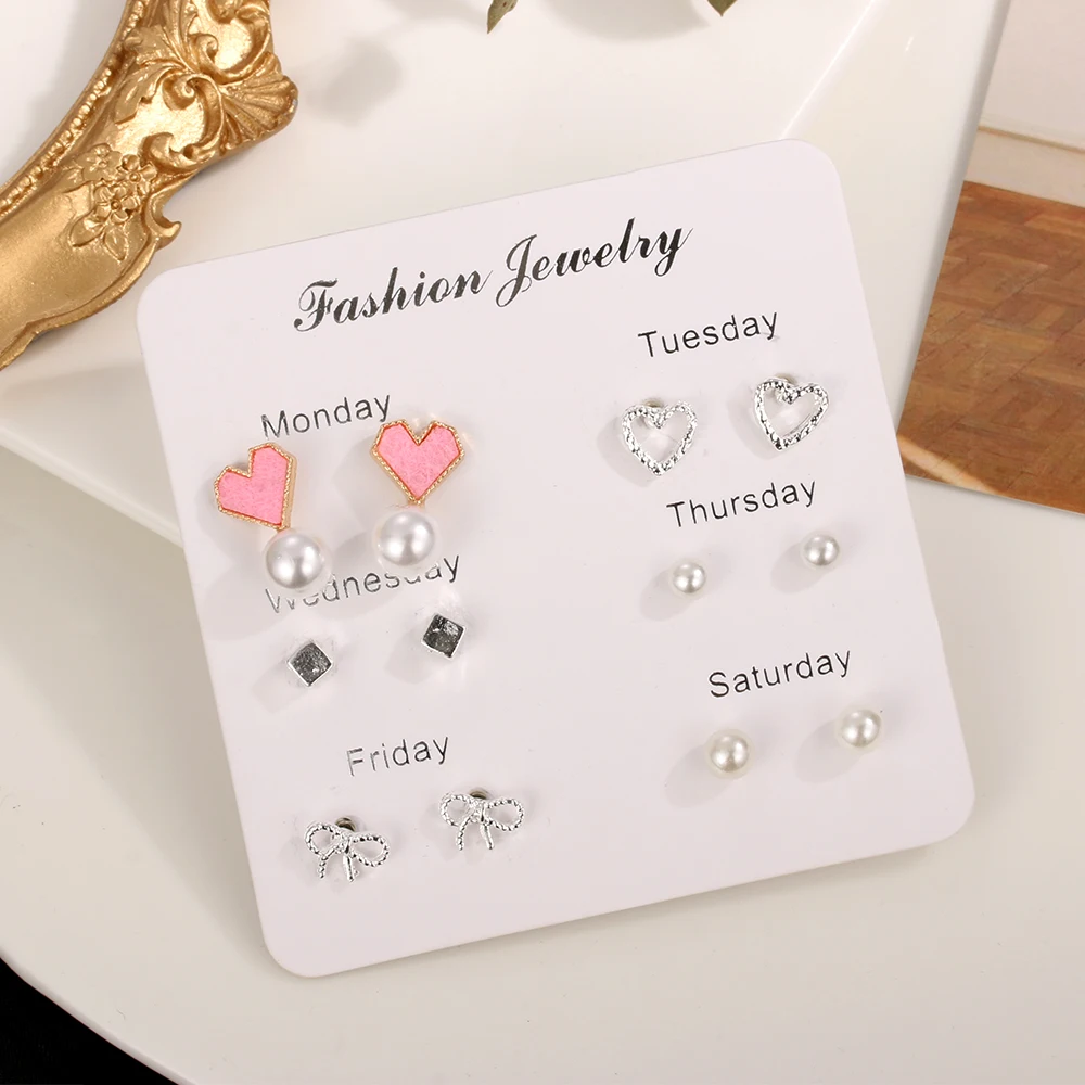 Серьги-гвоздики в форме сердца с кристаллами для женщин набор из 6 партий/компл.