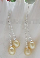 free shipping a12 genuine natural 7x9mm golden drip pearl earrings dangle 925ss