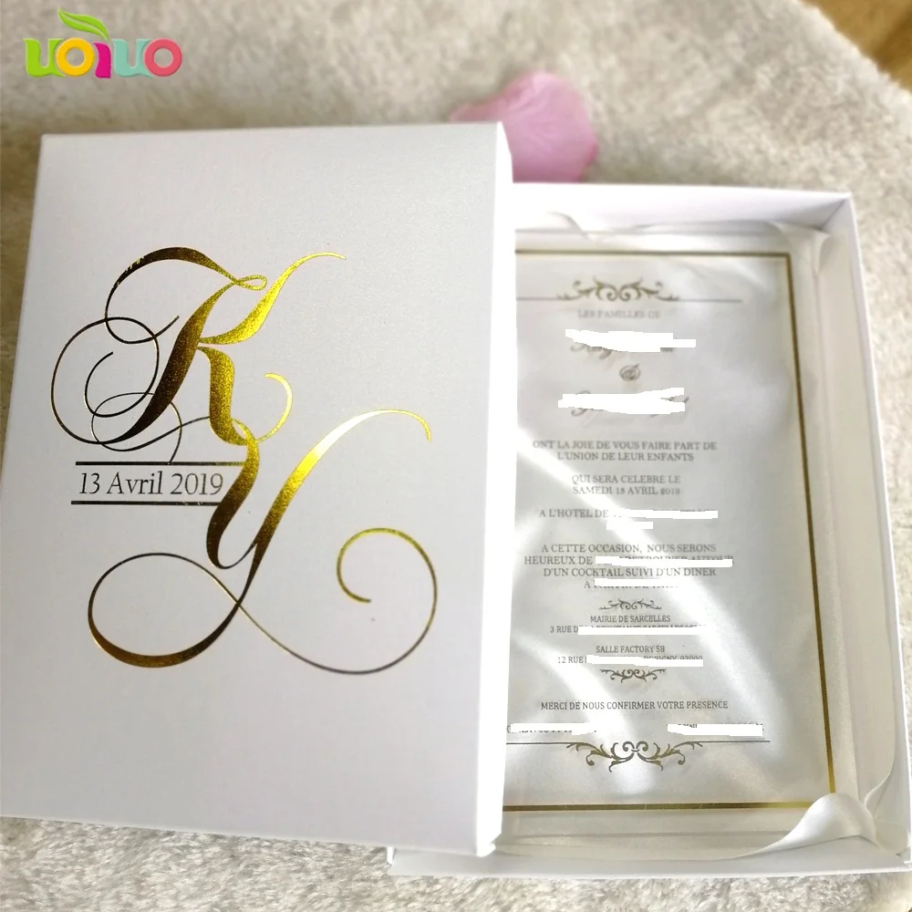 

30pcs Hot Sale Screenprinting Clear Acrylic Card,wedding Invitation Card With Boxes(logo on the Box Need Extra Cost)