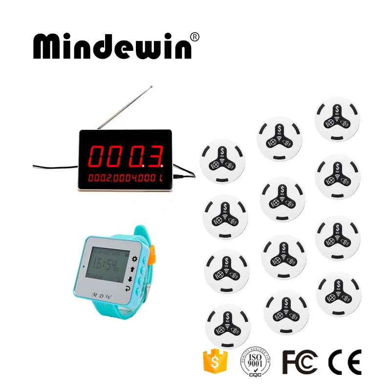 Mindewin Restaurant Office Wireless Calling Paging System 12 Transmitter Call Button + 1 Receiver Display Host +1 Watch Pager | Компьютеры