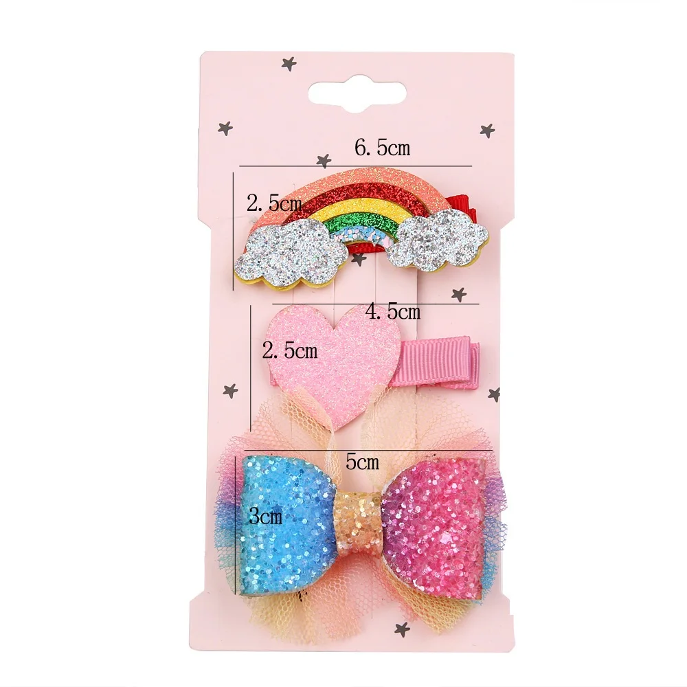 Розничная продажа 3 в 1 комплект модные милые блестящие радужные сердечки Haripins