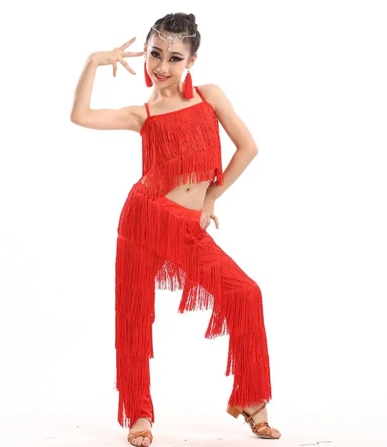Latin Dance Dresses For Sale Ballroom Plus Size Fringe Tassel Dress Pants Sequin Fringe Salsa Samba Costume Kids Girls - Цвет: Style 8