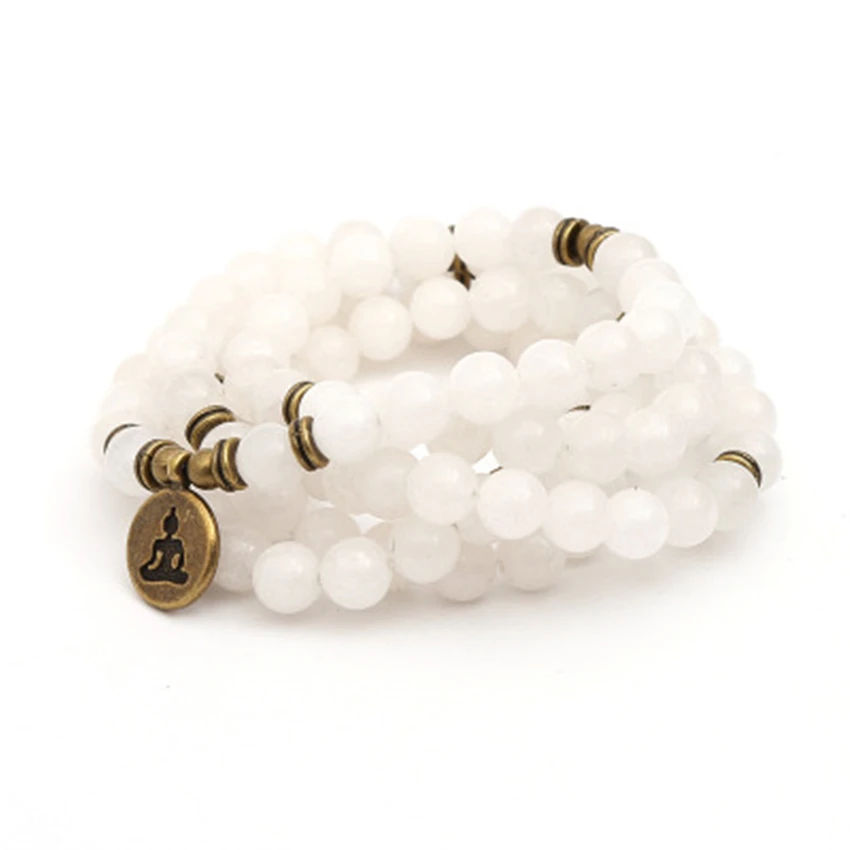 6 мм белый камень браслет 108 бусин Будда Кулон Элегантный горячий монах Lucky Bless Sutra