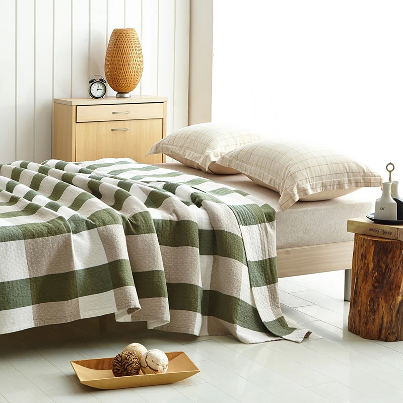 100% хлопчатобумажная пряжа вязаное розовое синее зеленое Клетчатое одеяло для