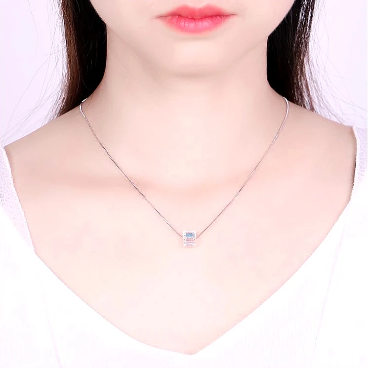 Кристалл от Swarovski ожерелье с подвесками-кубиками для женщин Серебряный цвет коробка цепь ослепительные маленькие простые ожерелья Collier Femme