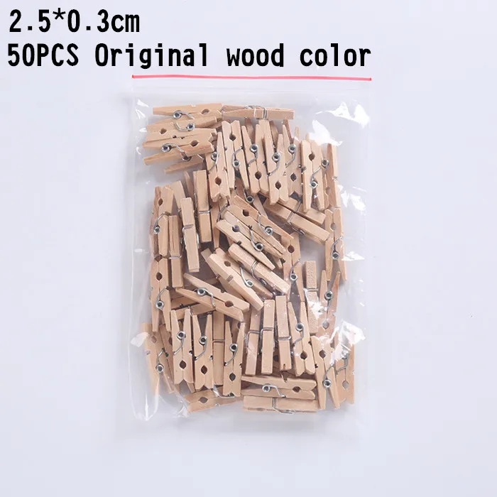 Original wood 2.5cm 50 шт. цветные деревянные Мини-зажимы DIY вечерние украшения для дома ремесло искусство клип милые маленькие зажимы для заметок Бумага Закладка фото зажимы - Цвет: Original wood 2.5cm