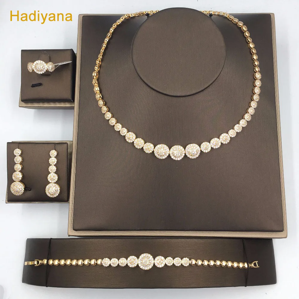 Hadiyana роскошный комплект ювелирных изделий AliExpress с AAA кубическим цирконием женские медные Свадебные аксессуары Ювелирные наборы CN083