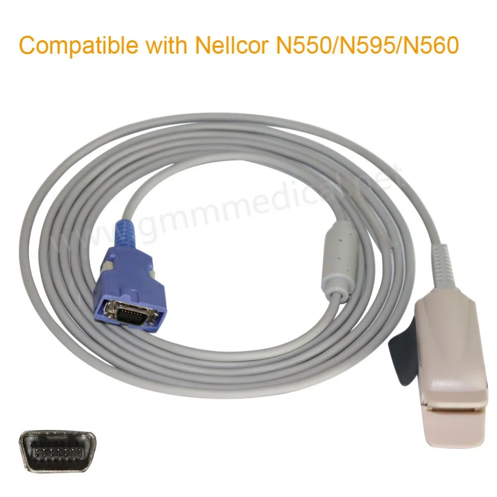 Совместимость с Nellcor N 550 595 N560 на палец для взрослых Spo2 Сенсор 14pin 3 м прямое