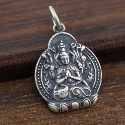 L Avalokitesvara 925 пробы Серебряный Амулет Будды молитва Висячие Подвески DIY Ювелирные изделия A2150 - Окраска металла: L Avalokitesvara