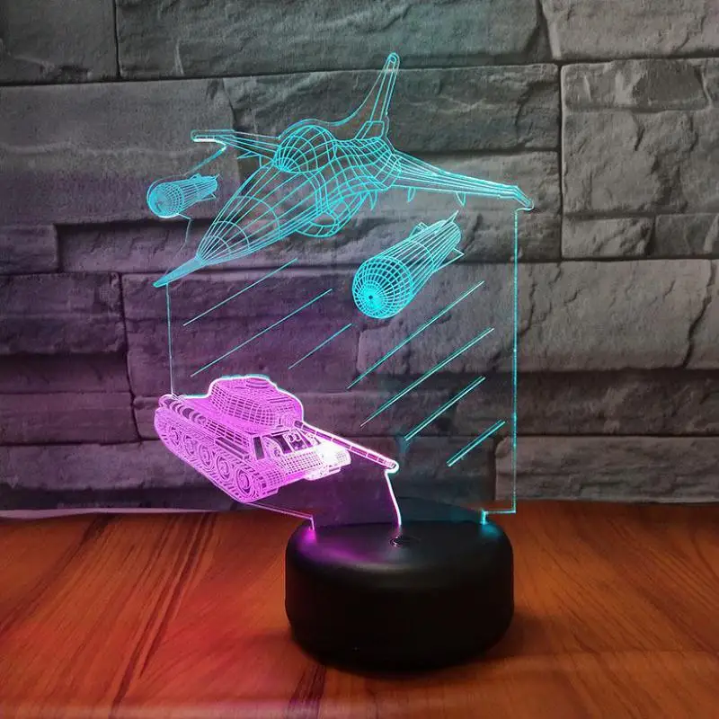 Боец Танк 3d визуальные ночные настольные лампы Свет Творческий семь цветов