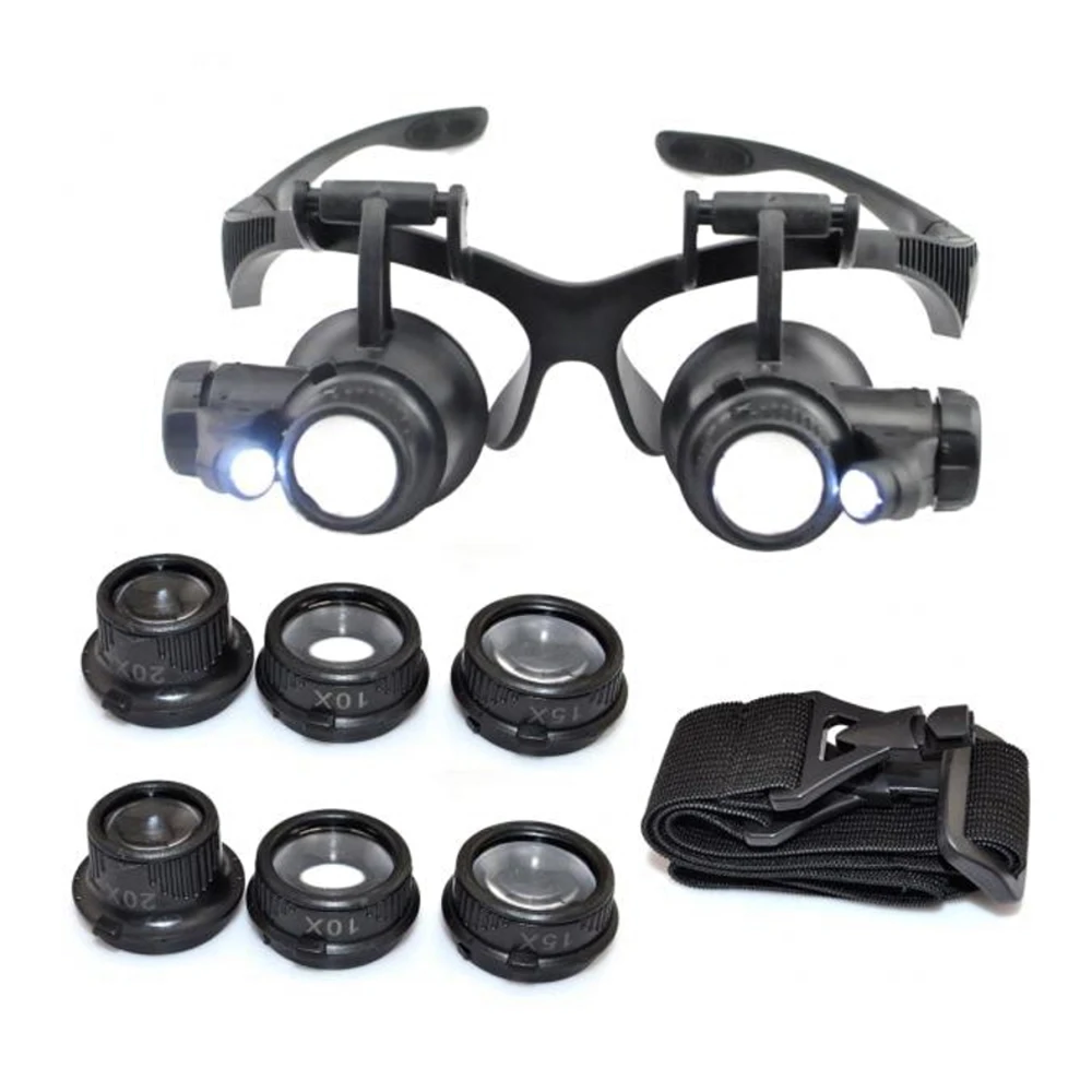 

Magnifying Glasses 10x 15x 20x 25x Magnifier Eyewear Loupe Binoculaire Magnifying Glass With Led Light Jewelry Watch Loupe Glass