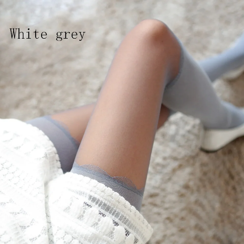 White grey Сексуальные шифоновые колготки для девочек, женские колготки с фальш-вставкой, женские колготки с татуировкой до колена, женские колготки, Collant Femme - Цвет: White grey