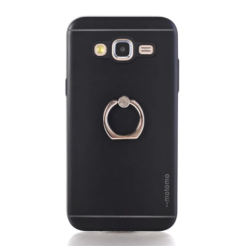 Luxury Motomo Metal Brush Hard Shell Case For Samsung Galaxy J1 Ace Back Cover With Ring Stand |