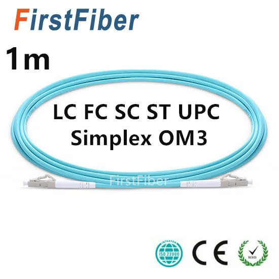 1m LC SC FC ST UPC OM3 Fiber Patch Cable, Simplex Jumper, 1 Core Patch Cord Multimode 2.0mm
