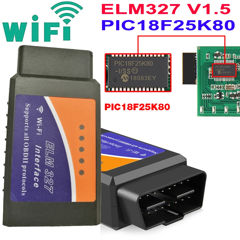 

Greatest ELM327 V1.5 OBD2 WIFI Car Diagnostic Tool ELM 327 OBD II Scanner Chip PIC18F25K80 Wireless Work Android/IOS/Windows