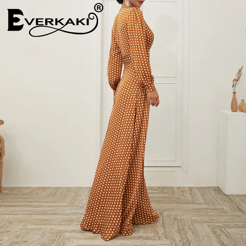 Everkaki платье в горошек с длинным рукавом женское летнее Бохо обтягивающее длинное