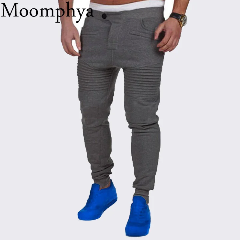 

Moomphya 2018 New Arrived Men joggers pants Stretchy slim men pleated sweatpants Skinny pants men Tracksuit Bottoms Trousers
