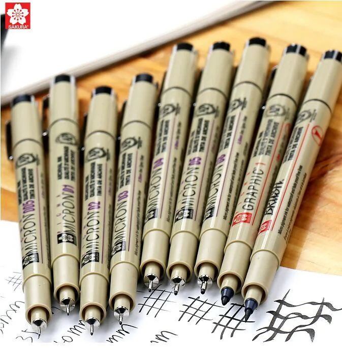9Pcs Set Ручка для рисования Sakura, черная ручка с тонкой линией, все размеры, художественная поставка, 9 шт./7 шт./4 шт./1 шт - Цвет: 9Pcs Set