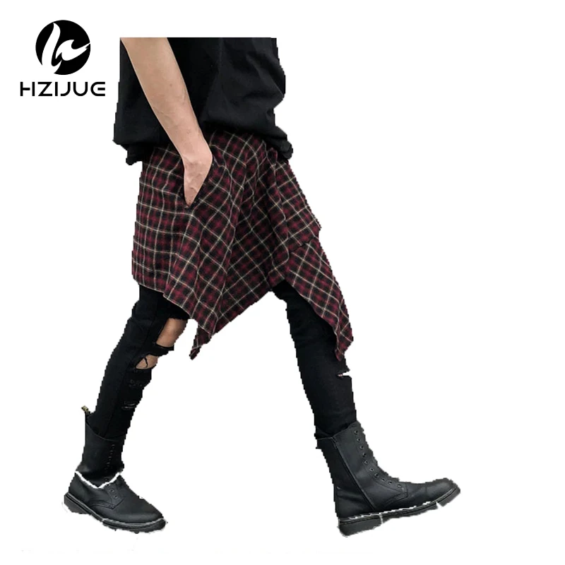 HZIJUE мужская повседневная клетчатая короткая юбка брюки High Street Хип-хоп брюки для танцев мужские модные брюки сценические костюмы