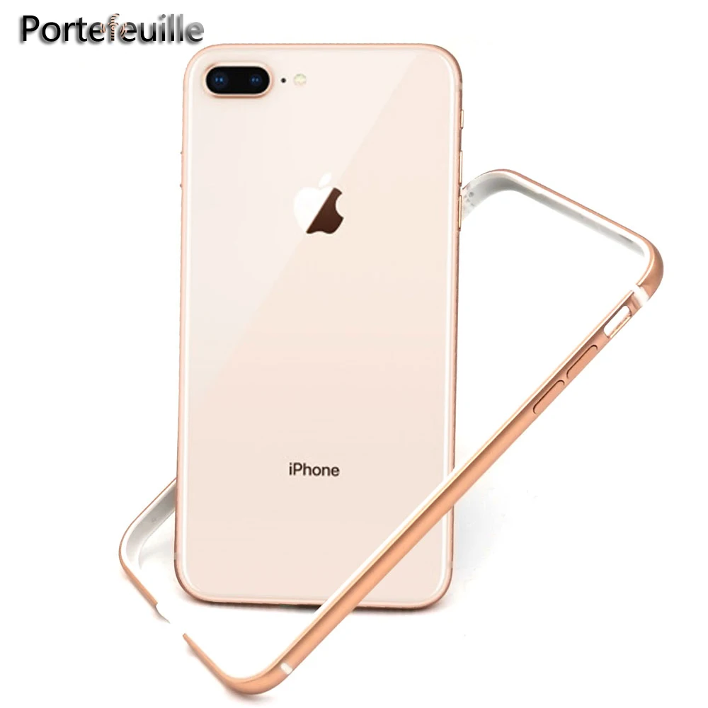 Portefeuille Bumper Case For iPhone 8 Protective Aluminum TPU Silicone Hybrid Frame for Apple 7 Plus Metal Coque |