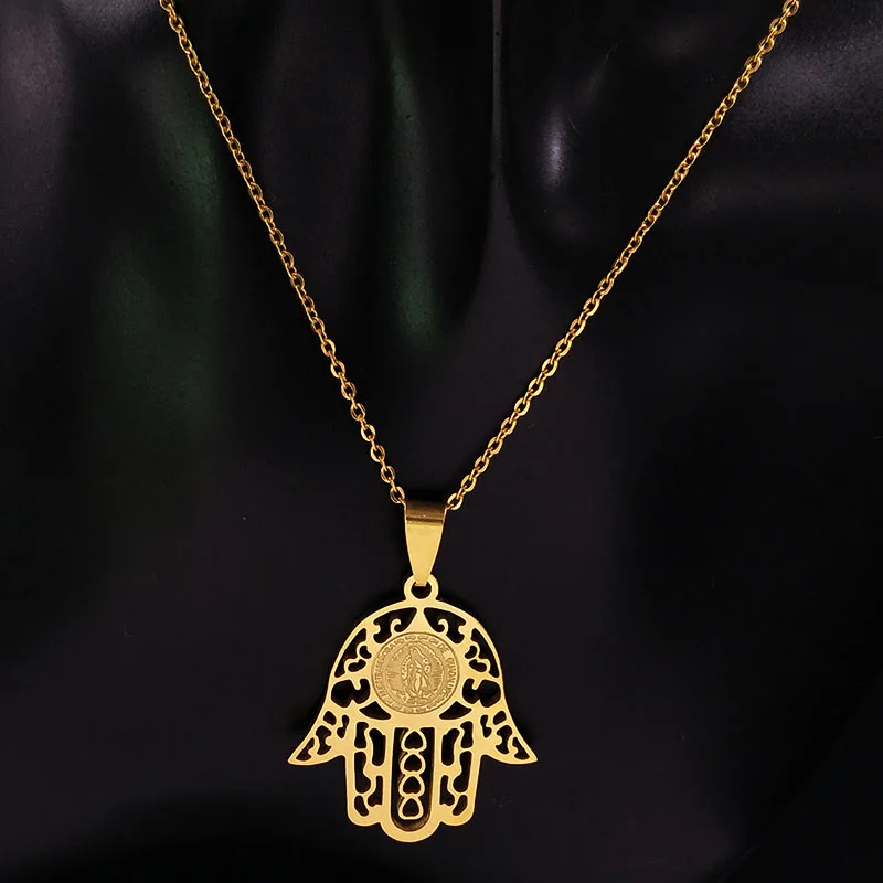 Мужские ожерелья из нержавеющей стали Hamsa Золотистое Ожерелье воротник с