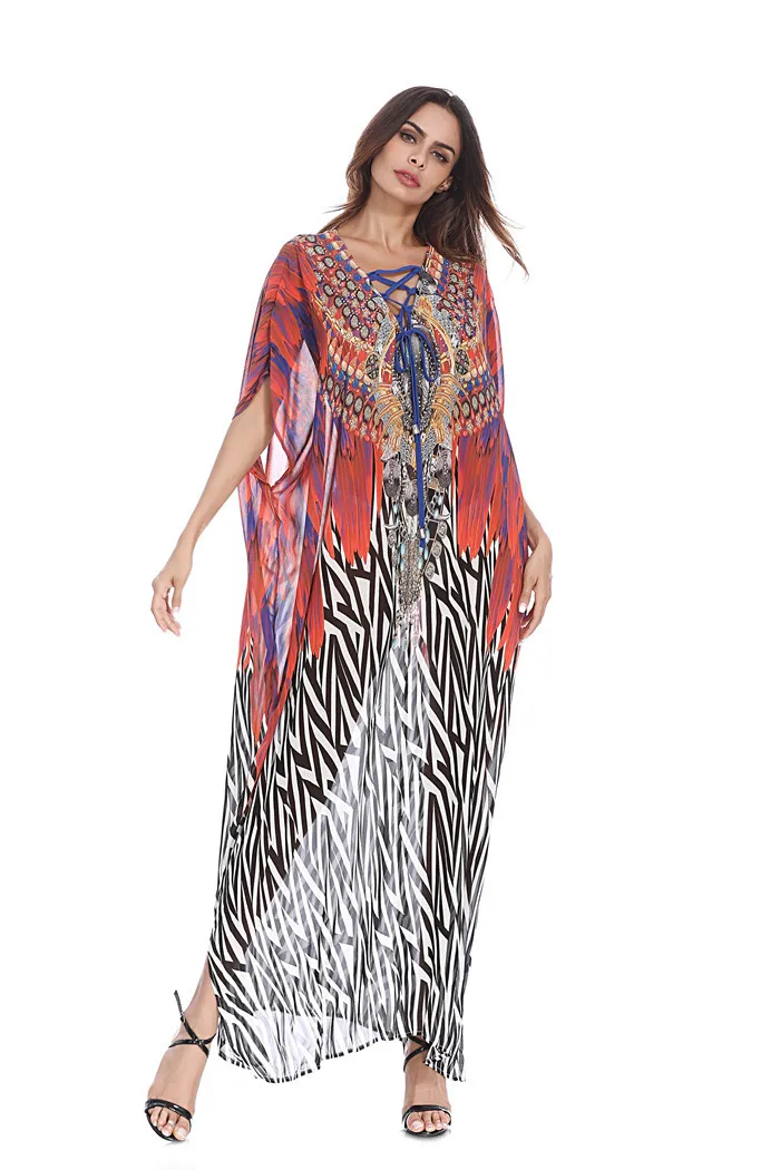 2018 Summer New Women 's Party Elegant High Quality Sexy Loose Dress Chiffon Print | Женская одежда