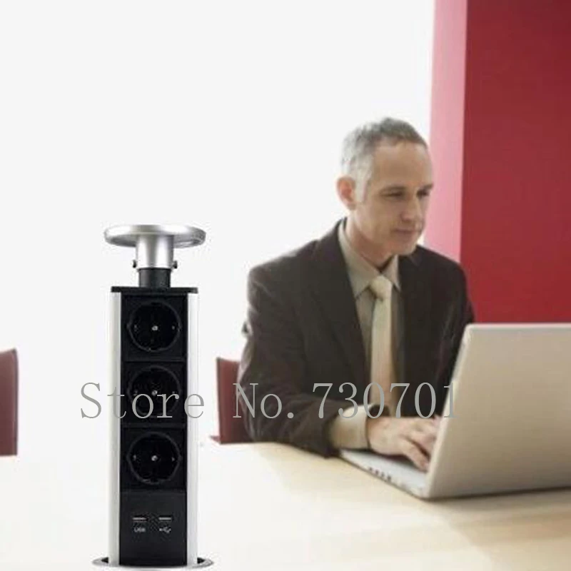 Всплывающее гнездо для кухонной панели с питанием от ЕС 3 * EU + 2 USB зарядного