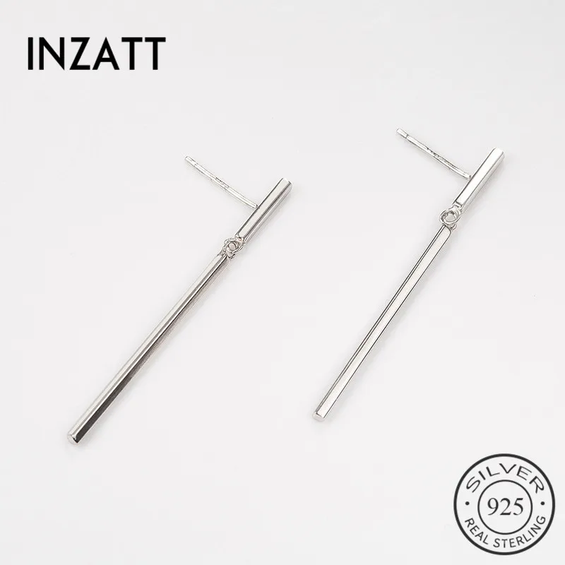 

INZATT Romantic Real 925 Sterling Silver T Shape Dangle Drop Earrings Stick Bar Charm For Women Party Fashion Trendy Jewelry