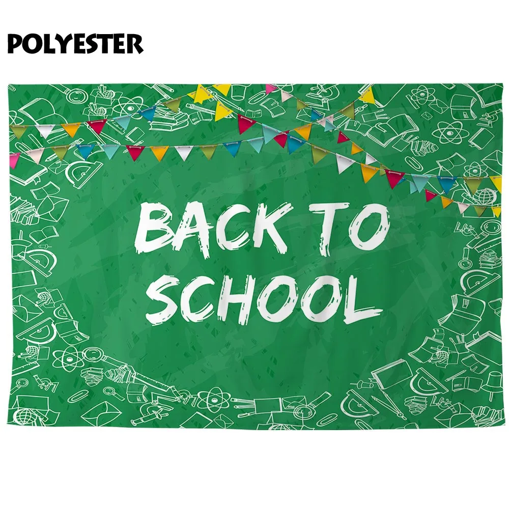 Allenjoy fundo fotografico backdrop green chalkboard back to school icon hand drawing colorful flags background for the photo |