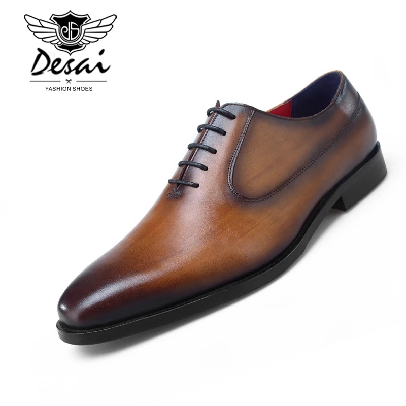 

Desai Mens Formal Shoes Genuine Leather Oxfords Handmade Men Brown 2019 Dress Wedding Shoes Lace Up Calf Leather Business Shoes