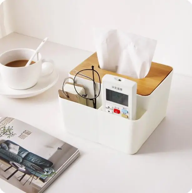 

Bamboo Cover Tissue Box Creative Dining Table Organizer Napkin Holder Remote Control Storage Box