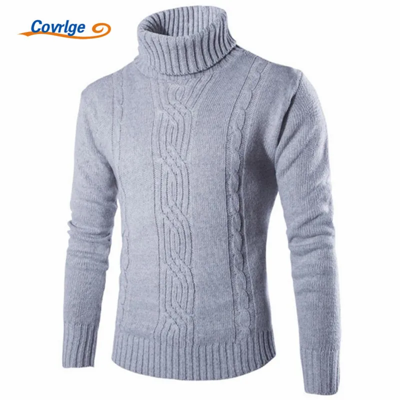 

Covrlge 2019 Male Sweater Pullover Slim Warm Solid High Lapel Jacquard Hedging British Men's Clothing Mens Turtleneck MZM030